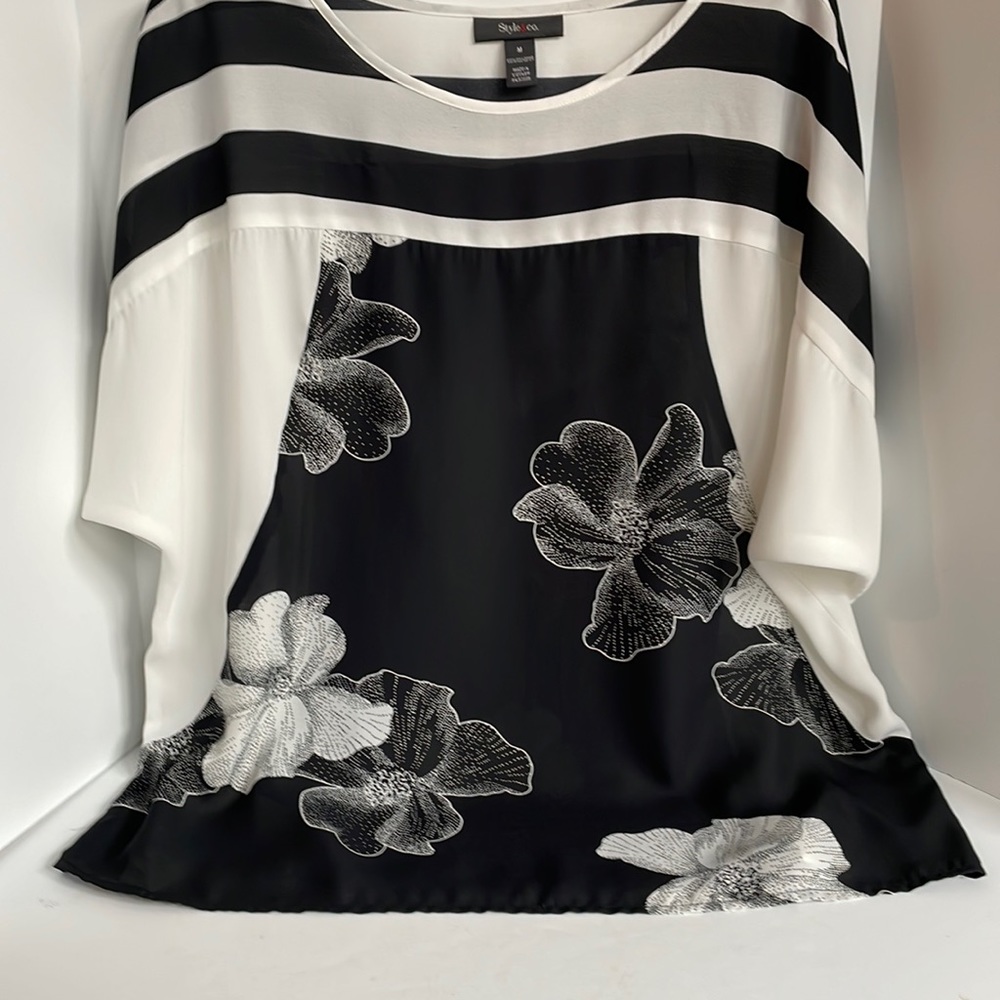 Style & Co dolman short sleeve oversized graphic print tunic blouse size medium